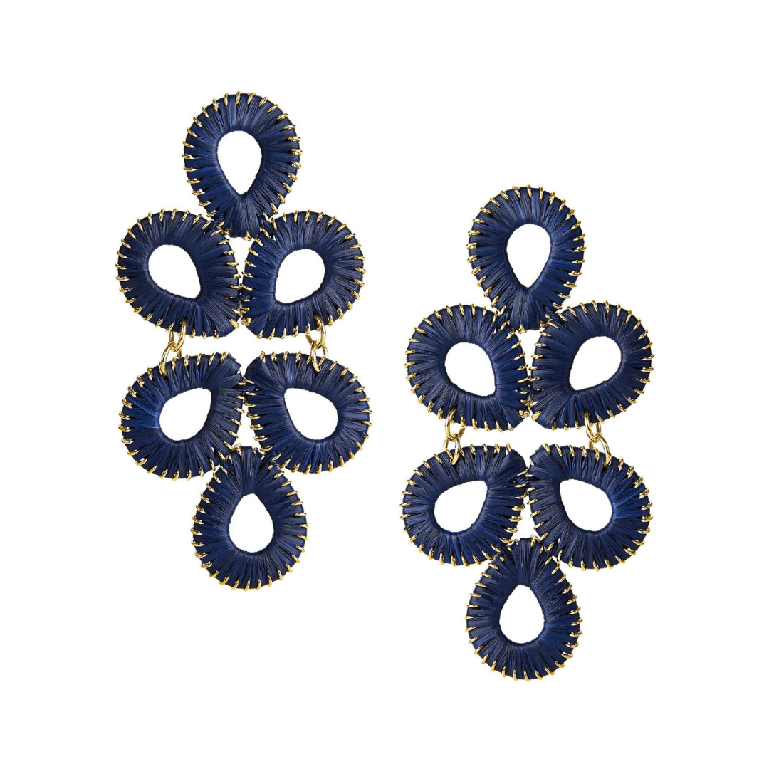 Navy Raffia Wrapped Teardrop Earrings - checkered moon