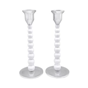 Mariposa White Pearled Medium Candlestick Set