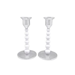 Mariposa White Pearled Small Candlestick Set