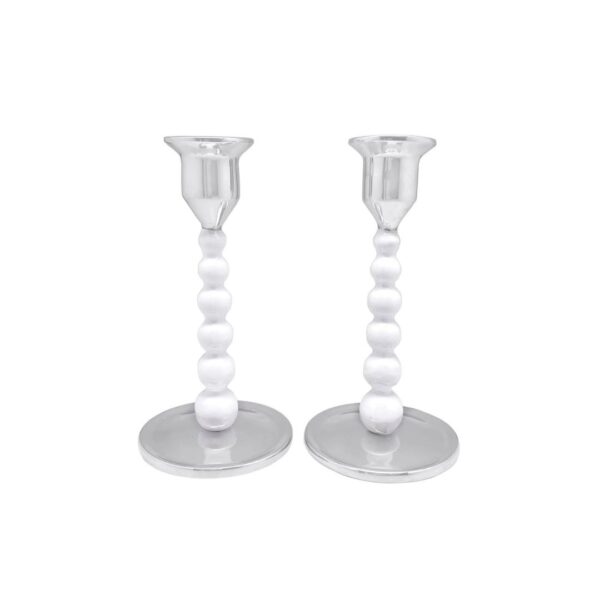 Mariposa White Pearled Small Candlestick Set